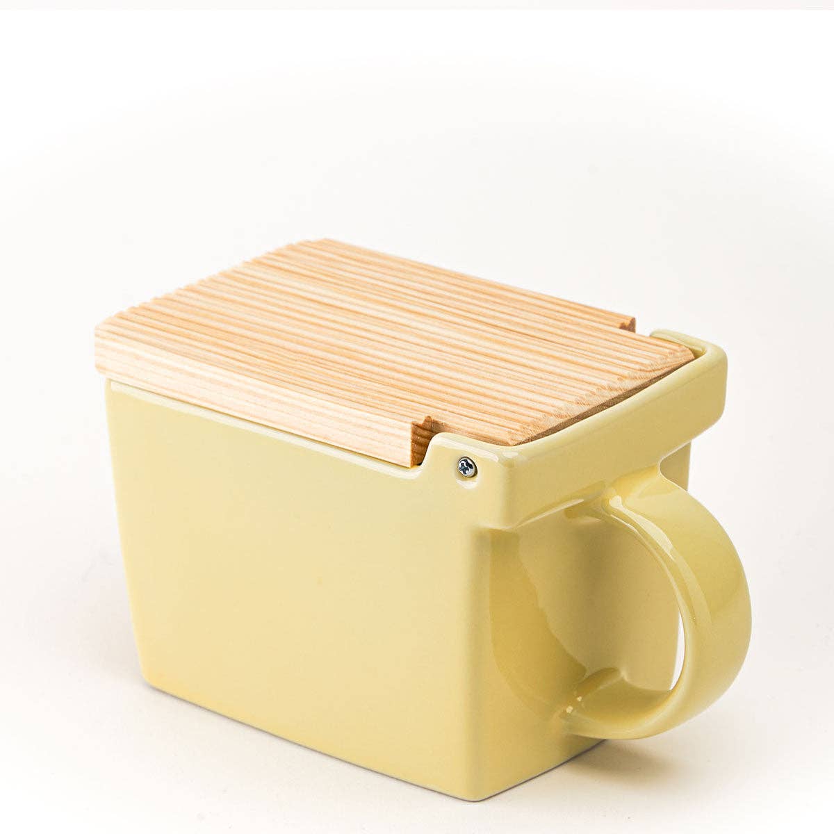 Ceramic Salt Box With Wooden Lid in Banana