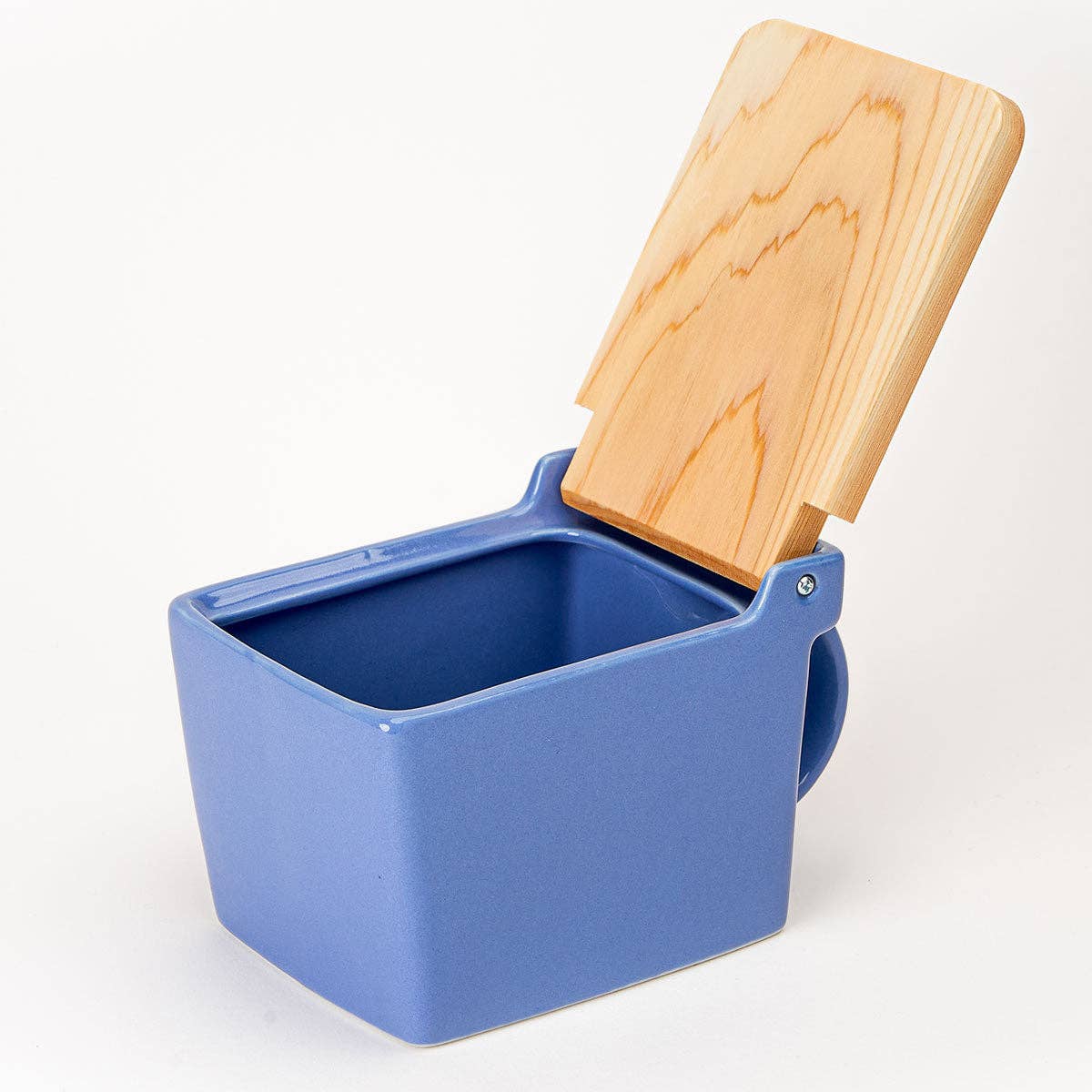 Ceramic Salt Box With Wooden Lid in Blueberry