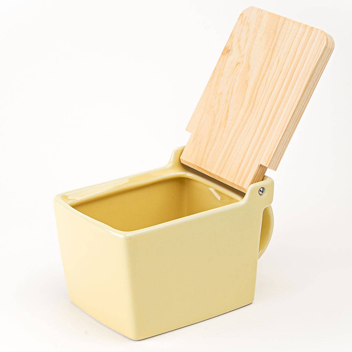 Ceramic Salt Box With Wooden Lid in Banana