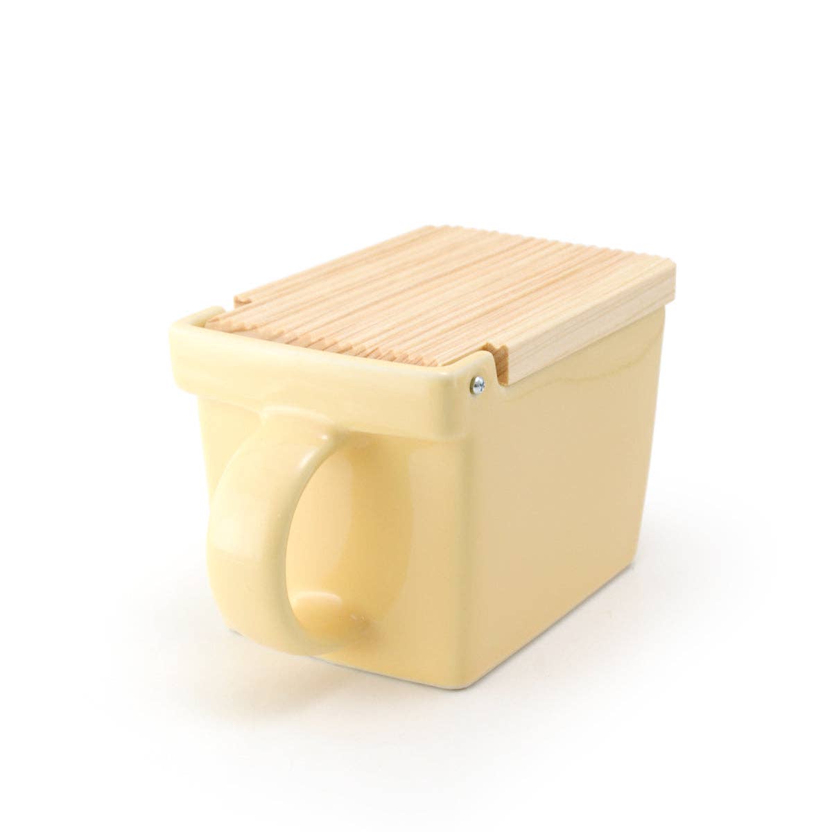 Ceramic Salt Box With Wooden Lid in Banana