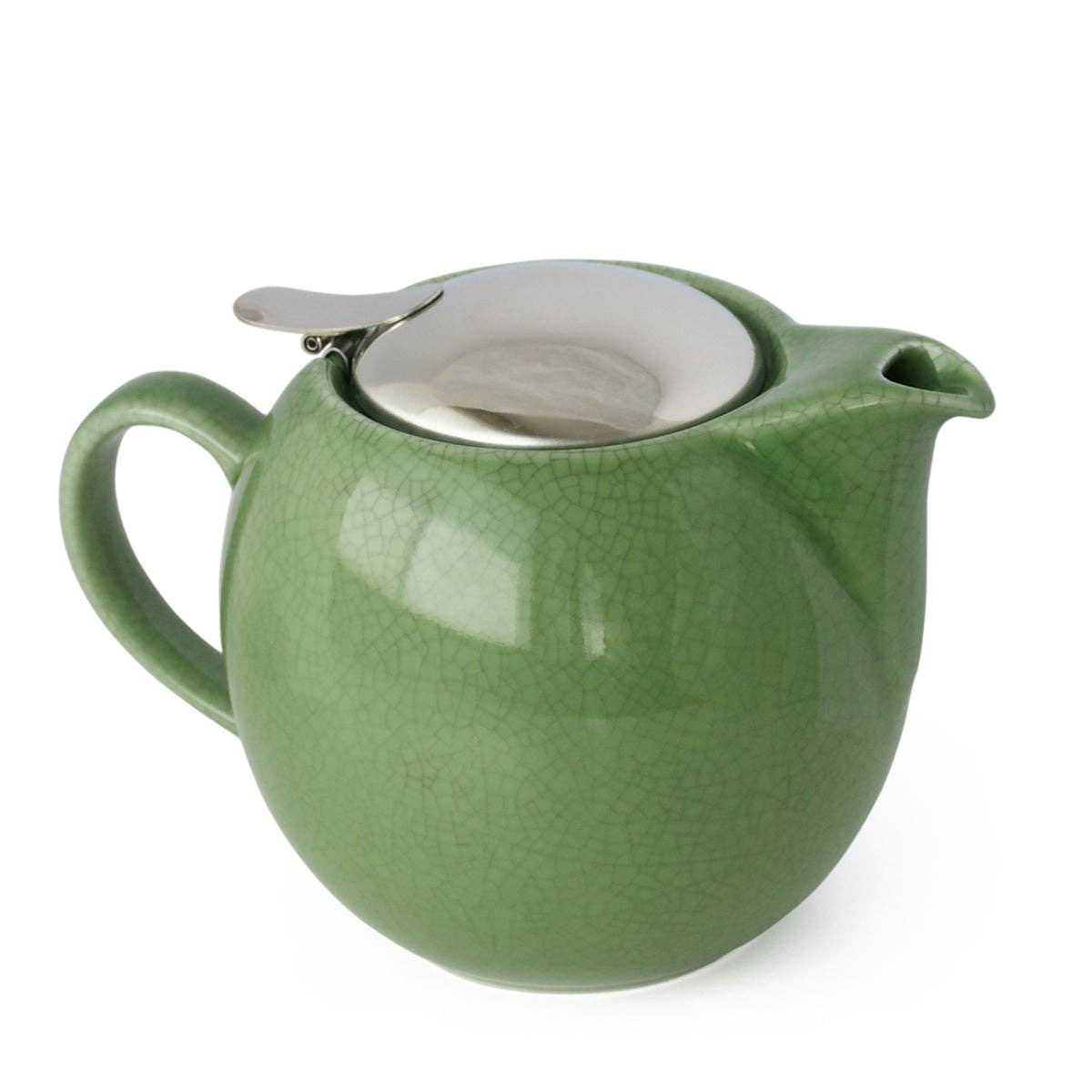 Large Round Ceramic Teapot in Crackle Green