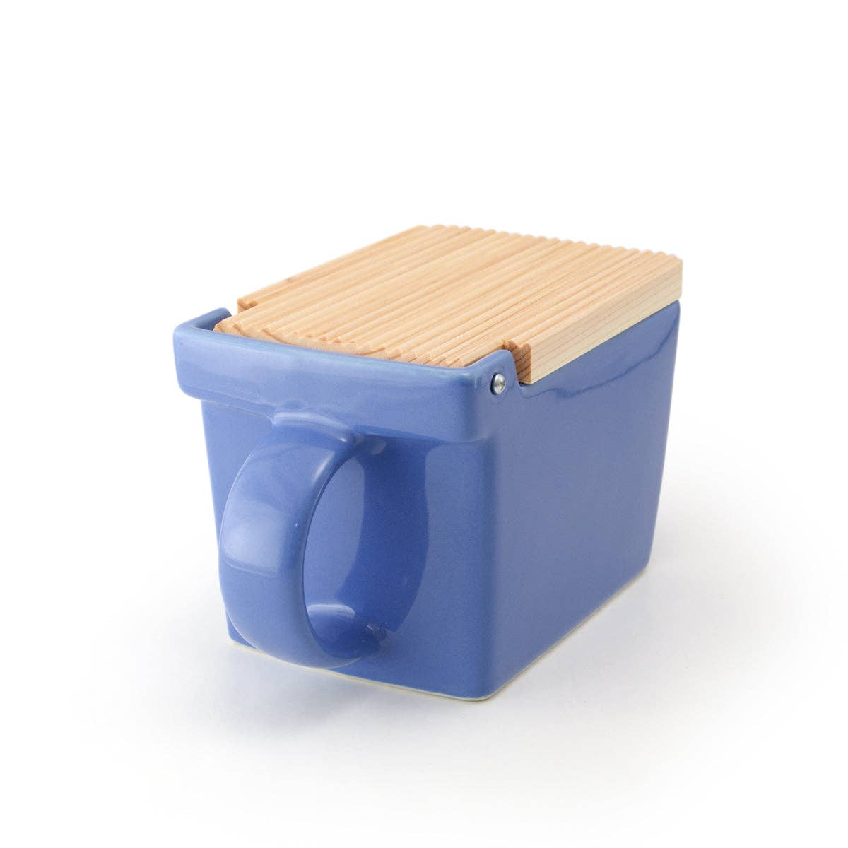 Ceramic Salt Box With Wooden Lid in Blueberry
